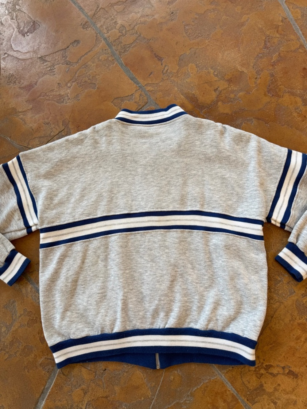 Vintage 80s Carl Michaels XL Striped Knit Full Zip Sweatshirt Gray Blue - Picture 5 of 7